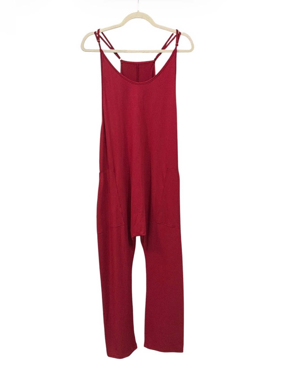 Women’s Red Sleeveless Spaghetti Strap Relaxed Wide Leg Jumpsuit